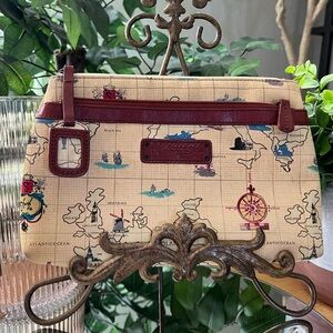Sharif Map Print Beige and Burgundy Women's Clutch